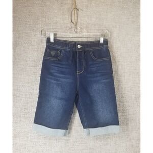 Guess Los Angeles Roll Cuff Jean Shorts Youth 12 Blue Denim Zip Tie Waist EUC